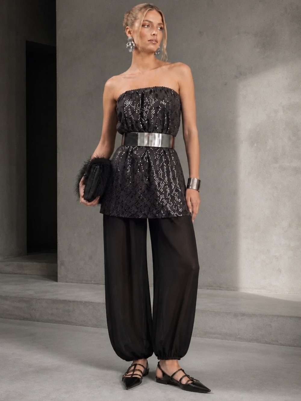 Tibi Sparkle Tube Dress – Charcoal Sequin Cocktail Mini